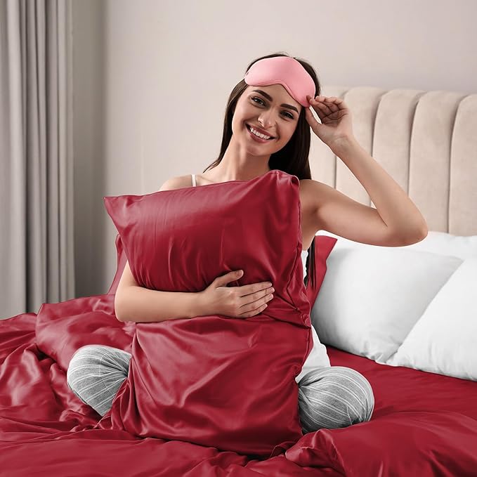 Lirex Satin Pillowcase for Hair and Skin, Super Soft and Cooling Similar to Silk, 2 Pack Standard Size 20"X 26" Pillow Cases with Envelope Closure, Gifts for Women Men, Wine Red