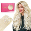 WENNALIFE Clip in Hair Extensions Real Human Hair, 22 Inch 120g 7pcs Platinum Blonde Remy Hair Double Weft Straight Natural Extensiones De Cabello Humano Con Clip Ins