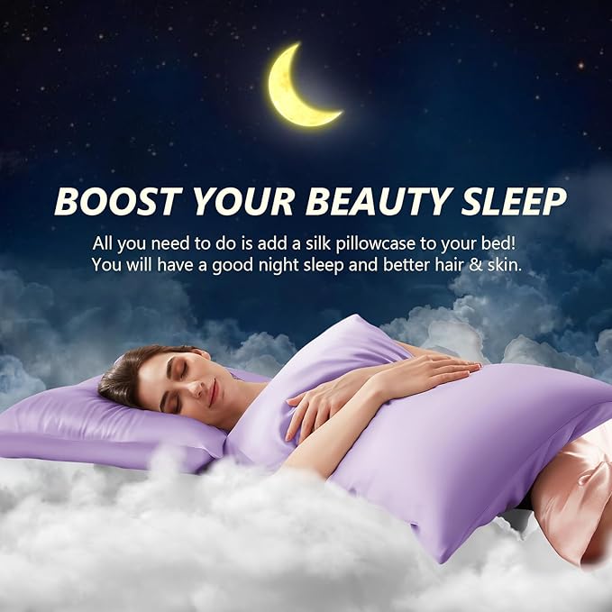 Silk Pillow Cases King Size 100% Mulberry Silk Pillowcase for Hair & Skin 22 Momme Both Sided Grade 6A Silk Cooling Soft Breathable 20 x 36 Inches with Hidden Zipper 1PC, Lavender