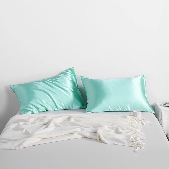 NTBAY 2 Pack Satin Standard Pillowcases for Hair and Skin, Luxurious and Silky Pillow Cases with Envelope Closure, 20x26 Inches, Light Blue
