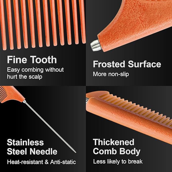 Rat Tail Combs for Parting, Protable Retractable Rat Tail Comb, Parting Combs for Hair Stylist, Fine Tooth Teasing Comb Stainless Steel Pin Tail, Easy to Carry (1 Pack-Orange)