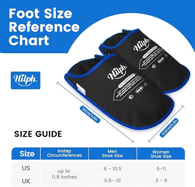 Hilph Foot Ice Pack Slippers for Plantar Fasciitis, 2 Packs - Reusable Hot & Cold Packs, Gel Ice Slippers for Foot, Broken Toes, Gout, Surgery, Neuropathy, Diabetic, Swollen, Black