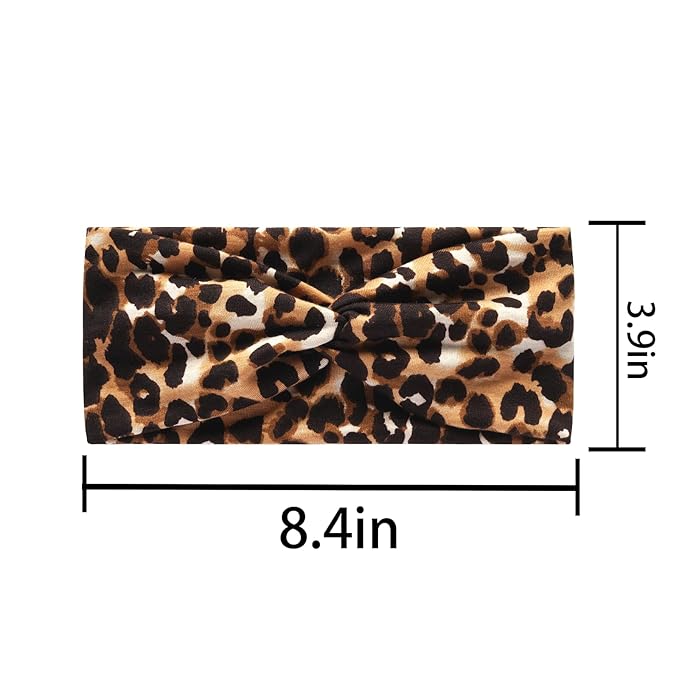 5 Pack Sport Headbands for Women - Including Leopard Headbands for Women, Elastic Soft Fabric Non-Slip Hair Bands & Hair Wraps for Daily Workout, Yoga, Running & Sports