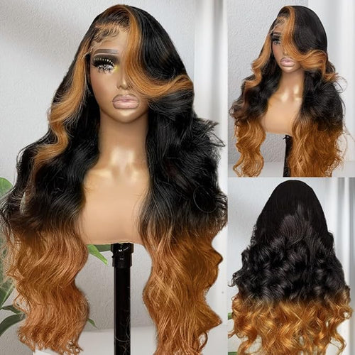 360 Lace Front Wigs Human Hair, 32 Inch, Ombre, Body Wave, Unprocessed Brazilian Virgin Hair, Pre Plucked With Baby Hair, Soft and Natural, Suitable For Any Occasions