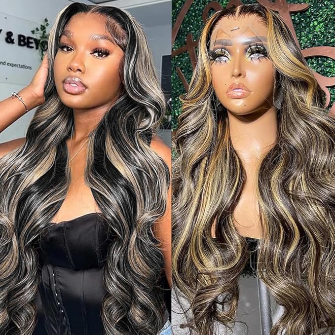 13x6 Body Wave Lace Front Wigs Human Hair 180% Density FB/27 Balayage Highlight Lace Front Wig Human Hair 26 Inch HD Lace Frontal Wigs Glueless Wigs Balayage Wig