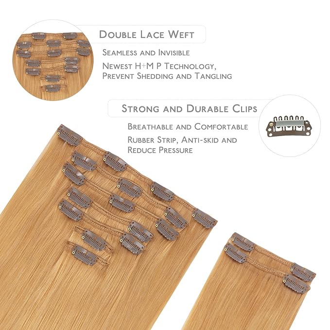 WENNALIFE Clip in Hair Extensions Real Human Hair, 20 Inch 150g 9pcs Human Hair Extensions Clip In, Strawberry Blonde Hair Extensions Clip In Real Hair Coloured Remy Human Hair Extensions