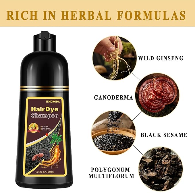 Black Long-Lasting & Natural Hair Color Shampoo - 3 in 1 for Gray Coverage, Instant Effect in Minutes for Men & Women, 16.9 Fl Oz