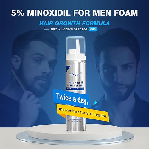 5% Minoxidil for Men Foam Hair Growth - Minoxidil Foam Hair Regrowth Treatment for Men, Topical Hair Loss Treatments, Extra Strength Thicker & Fuller Hair (2.11 Ounce x 2)