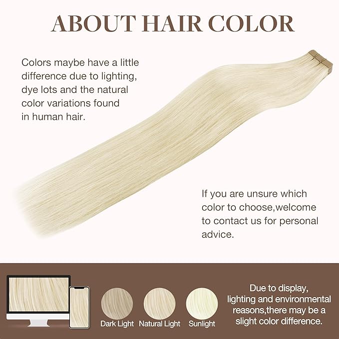 GOO GOO Tape in Hair Extensions Human Hair, 1000 Pure Platinum Blonde, 26inch 60g 20pcs, Skin Weft Seamless Invisible, Silky Straight with Thick Ends, Remy Human Hair