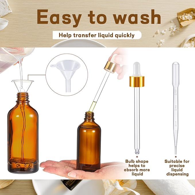 Tessco for you 20 Pack 3.4 oz Glass Dropper Bottles with Glass Eye Droppers for Essential Oils, Empty Oil Bottles with Funnel, Labels and Pipette for Hair Oils Perfume Cosmetic Travel(Dark Brown)