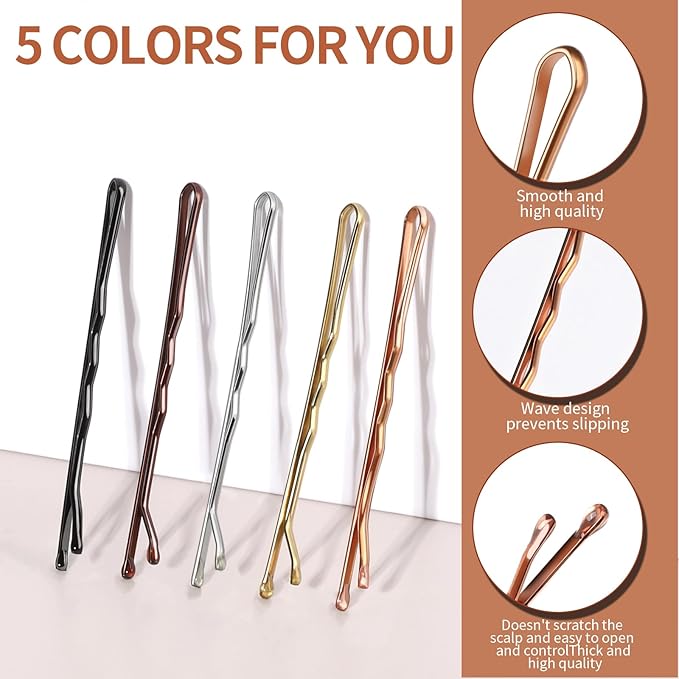 Teenitor Bobby Pins, 250 Pcs 2Inch Bobby Pins Bulk for Women Girls, Silver, Black, Blonde, Brown - Secure Hold, Hair Pins with Storage Box, All Hair Types