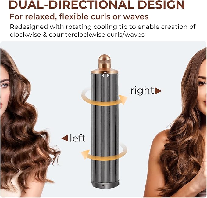 40mm/1.6" Long Barrel Attachment for Dyson Airwrap Compatible - Adjustable Bidirectional Curling, Heat-Resistant Material, Instant Use for Voluminous