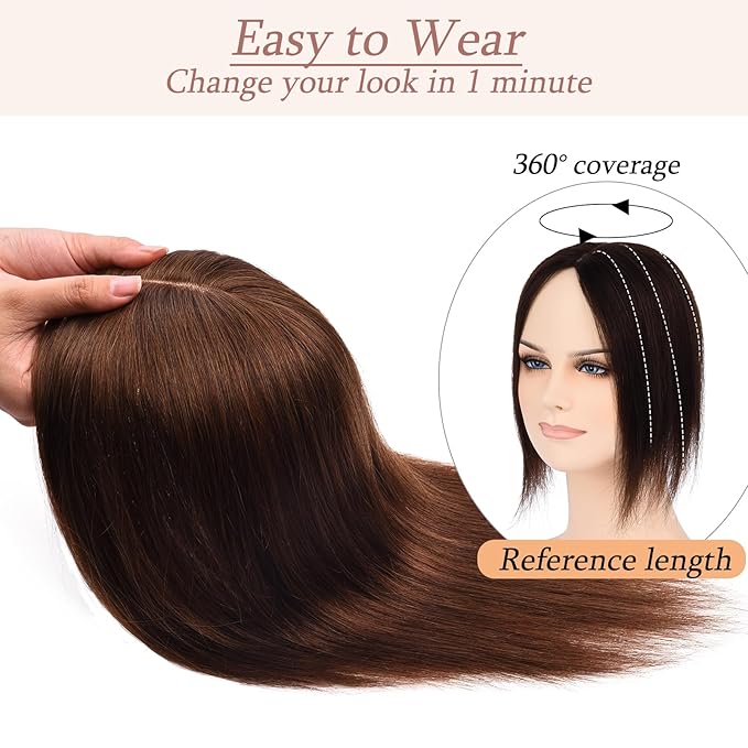 Human Hair Toppers for Women with Thinning Hair Real Human Topper Crown No Bangs 10 Inch #4 Medium Brown