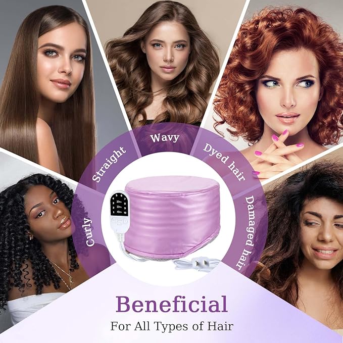 Hair Steamer for Deep Conditioning,Women Heating Thermal Heat Cap with 3 Mode Temperature Control,Dry Caps for Hair,Steamer Cap for Natural or Damaged Dryer Curly Nourishing(Purple)