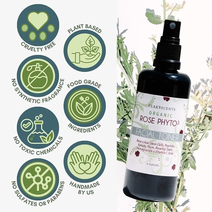Organic Phyto³ Rose Water Facial Toner Spray - Pure Rosewater for Face, with Acaí and Herbal Extracts - Eco-Friendly and Vegan - Hydrating Rose Water Organic Face Spray (4 oz)