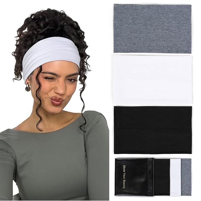 Huachi Wide Headbands: Boho Elastic Non-Slip Thick Stretchy Headbands for Women's Workout, Running, and Active Wear