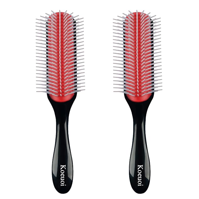 2 Pcs 9 Row Classic Styling Curly Hair Brush for Detangling, Separating, Shaping. For Women and Men Wet or Dry Hair.