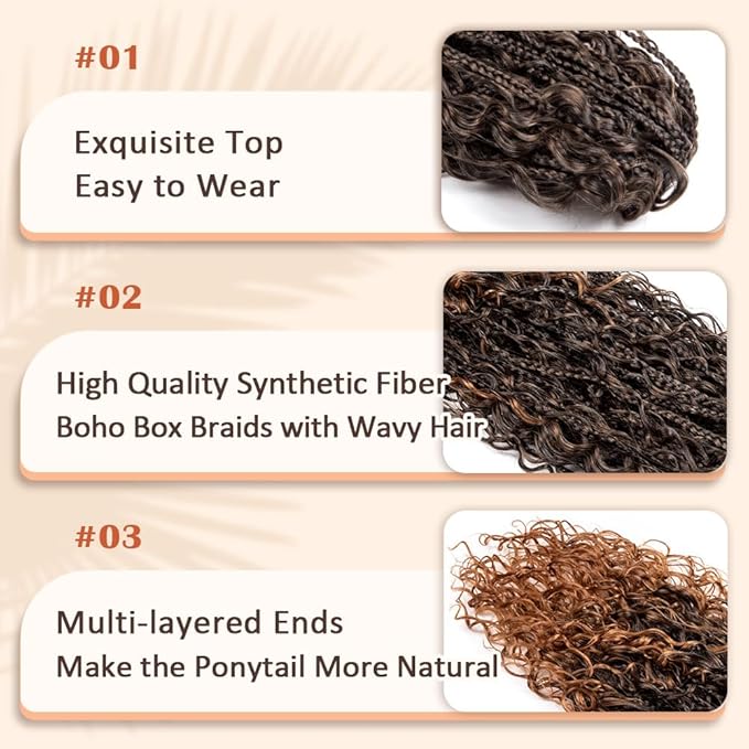 Drawstring Ponytail for Women 24 inch Boho Braids with Long Wavy Hair Ponytail Extension Clip in Synthetic Hair Extensions Ponytail for Daily Use (T1B/30#, 24 Inch)