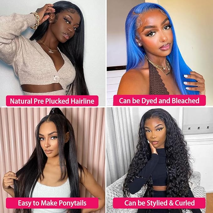sdamey 360 Straight Lace Front Wigs Human Hair HD Transparant Full Lace Wigs For Women 200 Density Wigs Human Hair Pre Plucked With Baby Hair 12A Brazilian Virgin Hair Natural Color 26inch