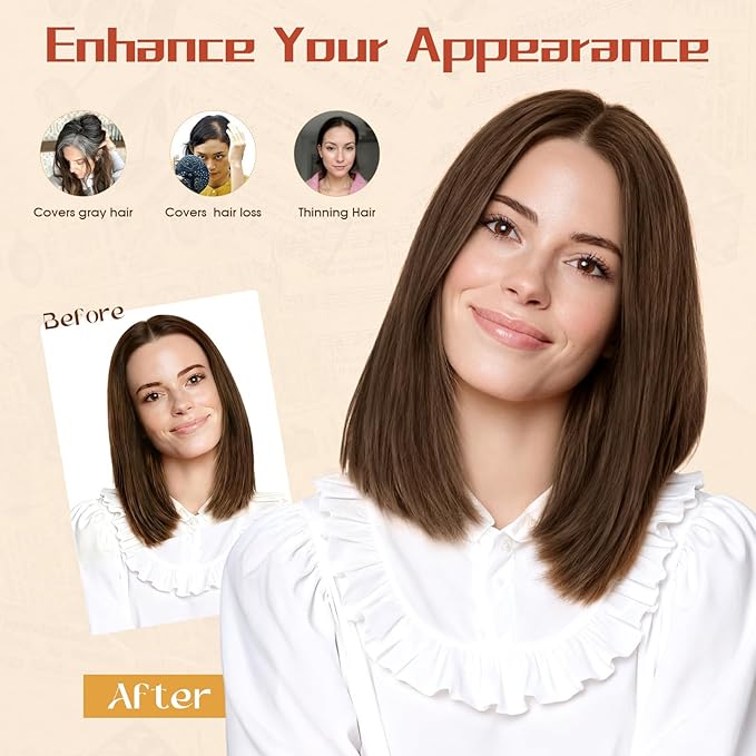 Rich Choices Human Hair Toppers for Women-100% Real Remy Hair Topper No Bang-Upgraded 150% Density 9 * 12CM Lace Base-Clip in Hairs Topper for Thinning Hairs-10Inch #2R Chocolate Brown