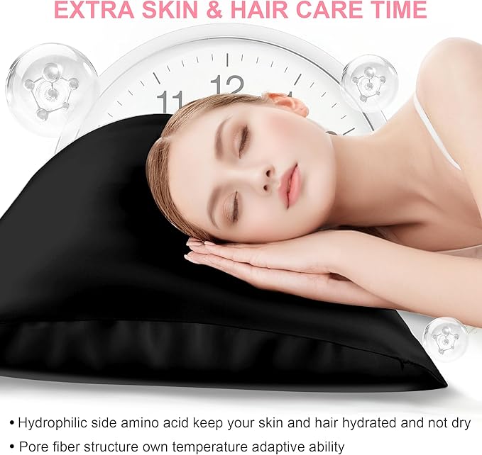 Mulberry Silk Pillow Cases Queen Size with Hidden Zipper, Ultra Smooth and Soft Breathable Cooling Silk Satin Pillowcase for Hair and Skin, Gifts for Women Men (Black, 20x30 Inches, 1 Pack)