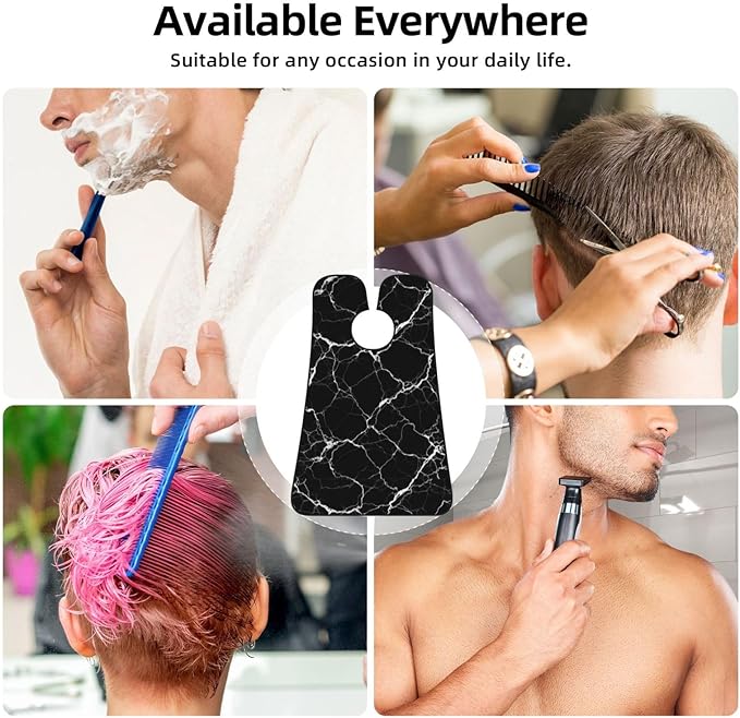 Beard Apron Hair Catcher, Black Marble Texture Shave Bib, Waterproof Non-Stick Shaving Bib, Trimming Grooming Tool for Dad Men Anniversary