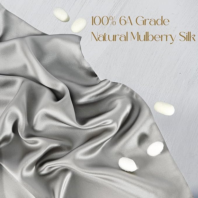 ZIMASILK 100% Pure Mulberry Silk Pillowcase 2 Pack, Soft and Smooth,Both Sides Premium Grade 6A Silk,600 Thread Count,with Hidden Zipper for Men and Women Family (Standard 20"x26", Gray)