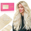 Wennalife Clip in Human Hair Extensions, 22 Inch 150g 9pcs Real Human Hair, Platinum Blonde Remy Hair Clip Ins Double Weft