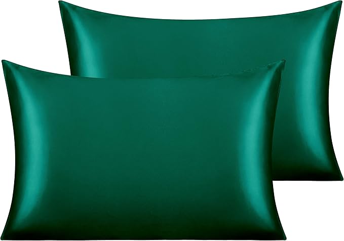 NTBAY 2 Pack Satin Queen Pillowcases for Hair and Skin, Luxurious and Silky Pillow Cases with Envelope Closure, 20x30 Inches, Dark Green