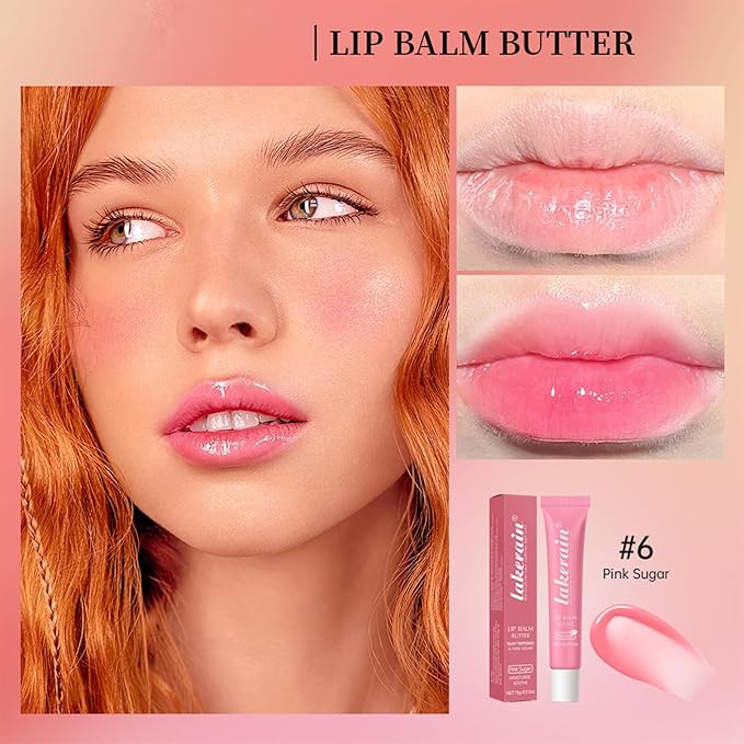 Lip Glowy Balm Butter Lip Balm Plumps Moisturizing Hydrating Lip Mask Repair Moisturizer Lips Care Lip Treatment for Dry Cracked Lip, Glossy Finish, Vegan Tinted Lip Balm Chapstick (#6 Pink Sugar)
