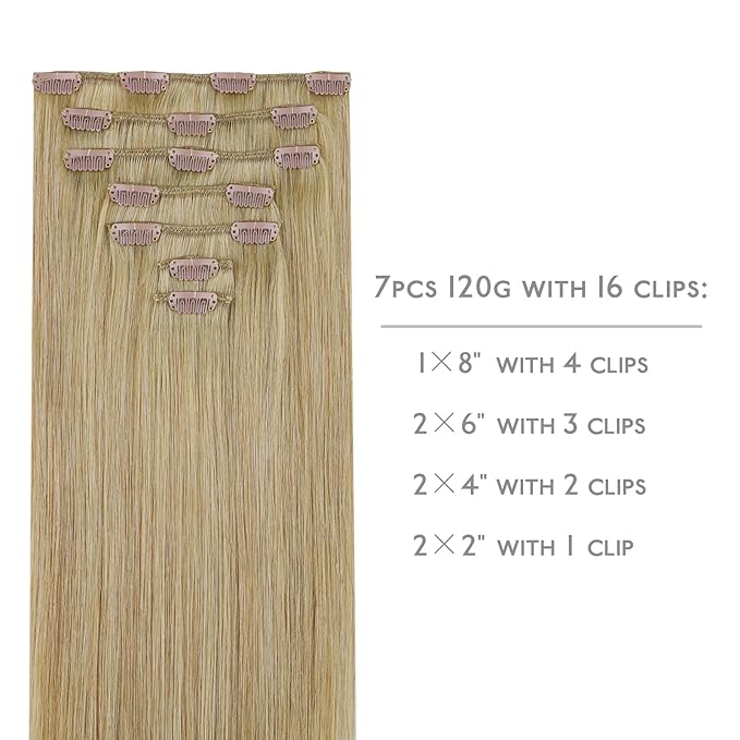 WENNALIFE Clip in Hair Extensions Real Human Hair, 20 Inch 120g 7pcs Clip in Hair Extensions Real Human Hair, Mixed Multi-tone Ash Brown Human Hair Remy Hair