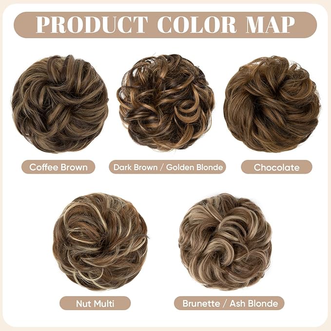 SARLA 2PCS Messy Hair Bun Hair Pieces Wavy Curly Synthetic Updo Fake Scrunchies Ponytail Extension for Women Chocolate