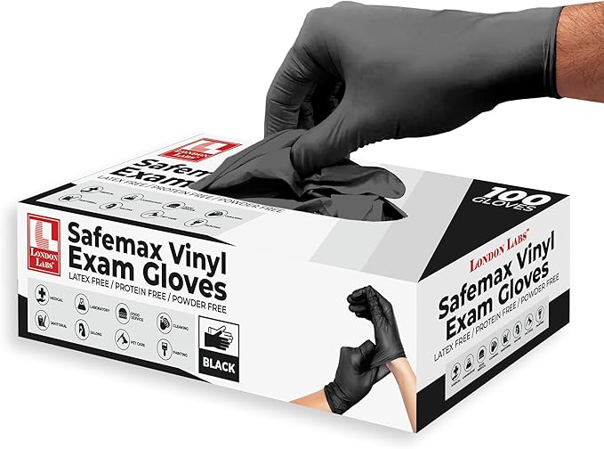 Black Synthetic Vinyl Exam Gloves Powder Free and Latex Free