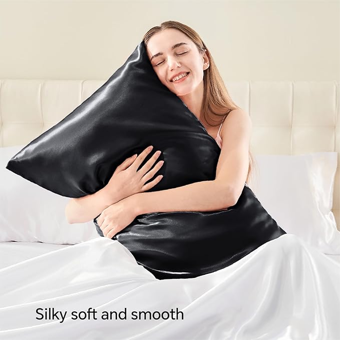 BEDELITE Satin Pillowcase with Zipper 4 Pack, Dark Grey Pillow Cases Standard Size, Super Soft and Cooling Similar to Silk Pillow Cases, Gift for Women Men(20x26 Inches)