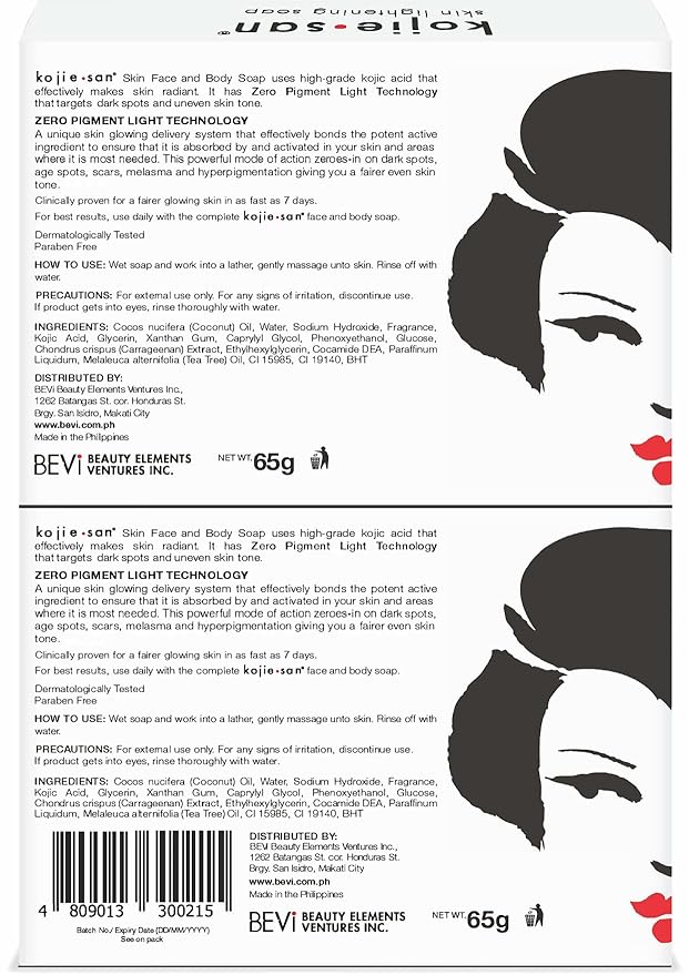 Kojie San Skin and Body Soap 2 Piece Set – Original Kojic Acid, Dark Spot Remover Soap Bar with Coconut & Tea Tree Oil – 65g x 2 Bars & 30g Face Cream