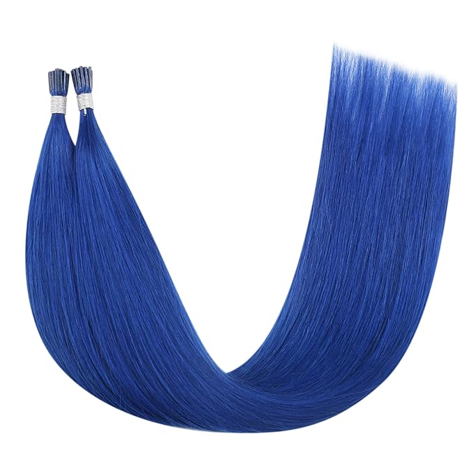 YoungSee Blue I Tips Hair Extensions 16 Inch I Tip Extensions Blue Colorful Hair Extension I Tip 40s Human Hair Extensions I Tips Experimenting with Colors for Prom 25g