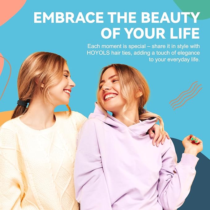 HOYOLS Black Seamless Hair Ties for Thick Hair, No Damage Ponytail Holders Elastics Scrunchies for Women Girls (Black)