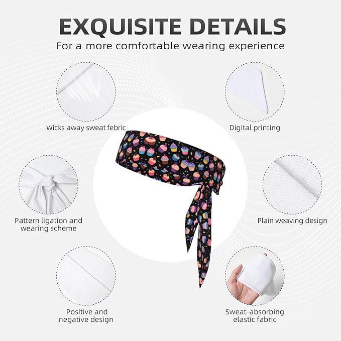 Men Women Sports Sweat Bands, Boho Style Elastic Hair Band for Running Travel Spa, Novelty Space Galaxy Ice Cream Cake Black Headdress Head Accessories