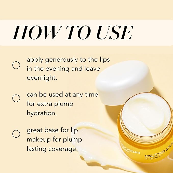 Saturday Skin Yuzu Vitamin C Lip Mask Overnight Lip Sleeping Mask Moisturizing For All Skin Types Softer & Smoother Pout Lip Balm Hydrating Infused with Vitamin B5 Non-Sticky, Vegan & Cruelty-Free