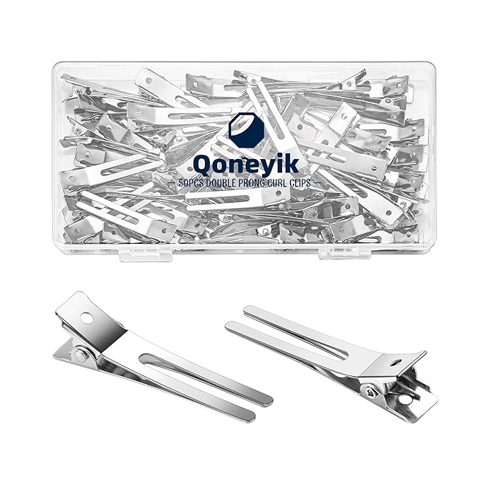 50pcs Metal Double Prong pin Curl Hair Clips for Styling Sectioning,Silver Hair Clips for Women Long Hair,Metal Alligator Curl Clips for Hair Roller,Salon,Bows DIY with Case