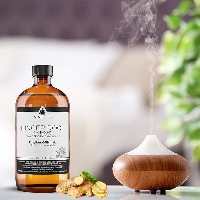 VINEVIDA Fresh Ginger Root Essential Oil 16 oz - Undiluted Ginger Root Oil 16 oz - Ginger Root Candle Oil Scent - DIY Candle Scents for Candlemaking - Bulk Essential Oil for Soap Making Safe for Skin