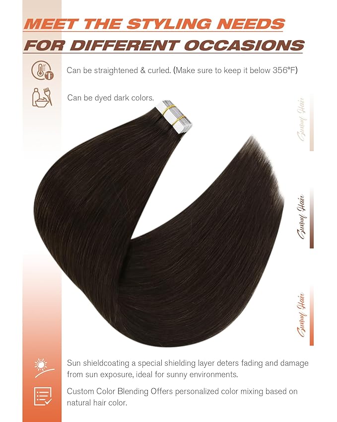 Sunny Hair Brown Tape in Hair Extensions Human Hair 24 inch Remy Hair Extensions Tape in Thick End Tape ins Human Hair Extensions 40Pcs 100g