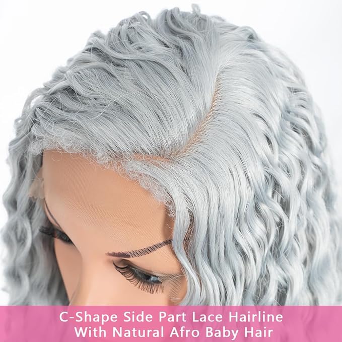 Style Icon 36”Super Long Curly Wig C-Shaped Side Part Lace Wig Afro Baby Hair Synthetic Blue Wig （36 Inches, GBLUE12 ）