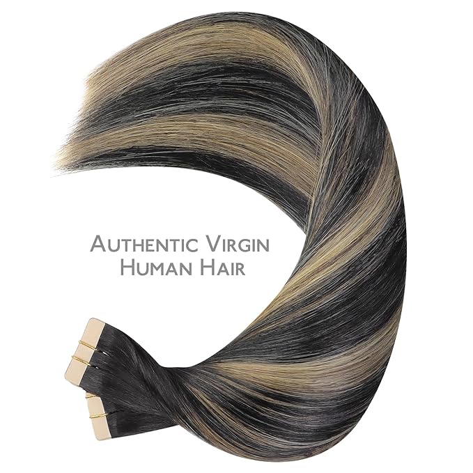 WENNALIFE Tape in Hair Extensions Human Hair, 40pcs 60g 10 inch Balayage Natural Black to Light Blonde Remy Hair Straight Tape in Extensions Invisible Reusable Real Hair Extensiones De Cabello Humano