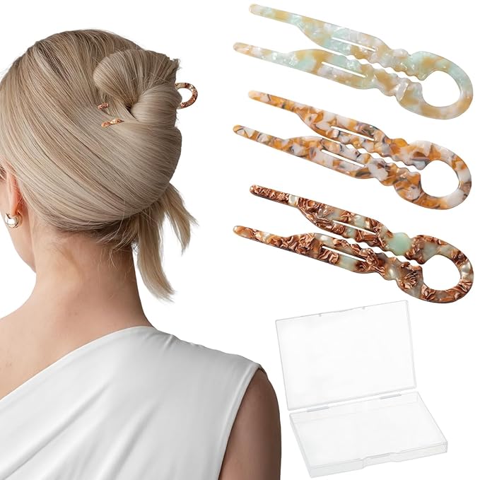 Sunolga 3pcs Prestige French Hair Pins for Women, 4.38" Large, Serrated Anti-Slip Design, Curved Shape for Better Head Fit, Coquette Elegant Hair Accessories for Updos, Chignon, Bun Hairstyles