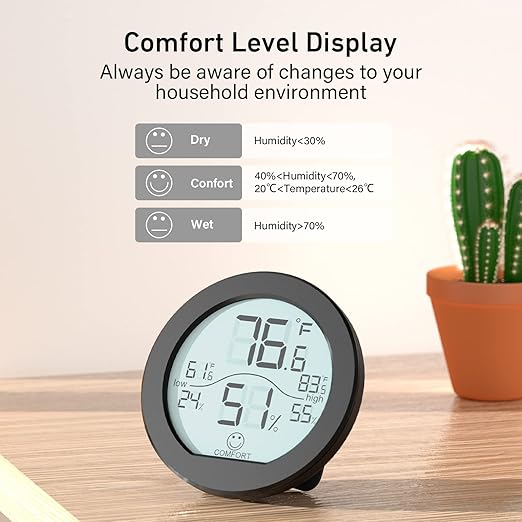 SECRUI Hygrometer Thermometer for Room Temperature Humidity Meter Indoor Thermometer Accuracy Calibration LCD Temperature Sensor with Maximum and Minimum Records, TH1, Black, 2 Pack