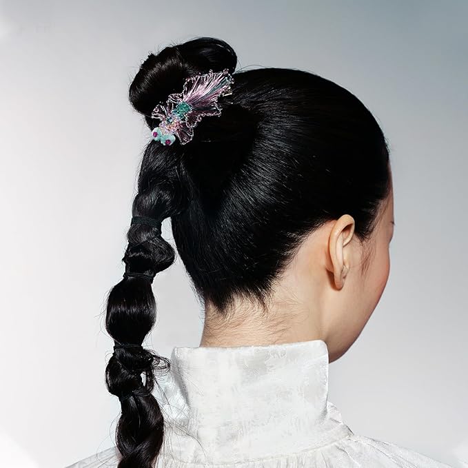 SHE'S FREE STYLE JUST FOR YOU Oriental Elegant Goldfish Hair Clip, Luxurious Handmade Weave Hairpin for Women, Unique Goldfish Design, Side Clip for Bangs, Small Luxury Accessory