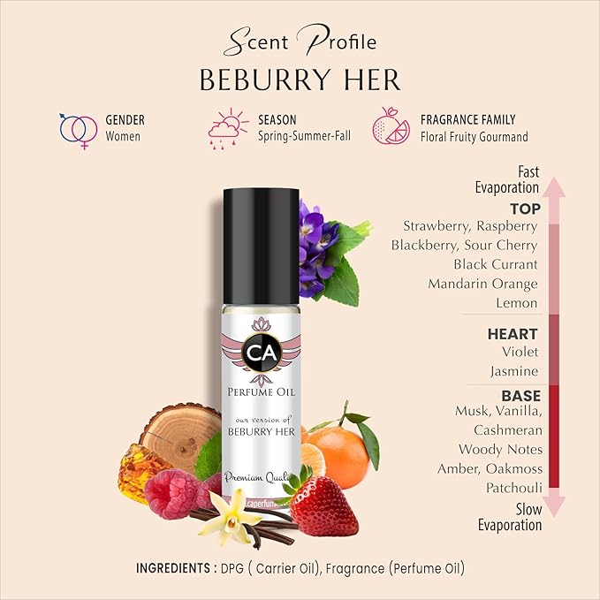CA Perfume Club Impression of Beburry Her For Women Replica Body Oil Alcohol-Free Grand Quality Fragrance 0.3 Fl Oz/10ml