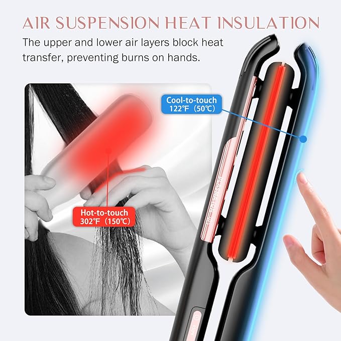 RUCHA Air Suspended Hair Straightener, 30s Fast Heating & Plasma Ionic Technology, Ceramic Flat Iron 1 Inch with Floating Plates, 2 in 1 Straightener and Curler, Frizz Control for All Hair Types