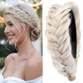 DIGUAN Wide Messy Braided Headband With Teeth Synthetic Hair Plaited Headband High Elasticity Braids Chunky Fishtail Braided Hair Band Hairpiece for Girls Women Beauty Accessory (White Blonde)